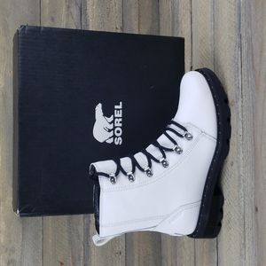 Sorel Women's Lennox Leather  Lace Waterproof Boots  White/Black